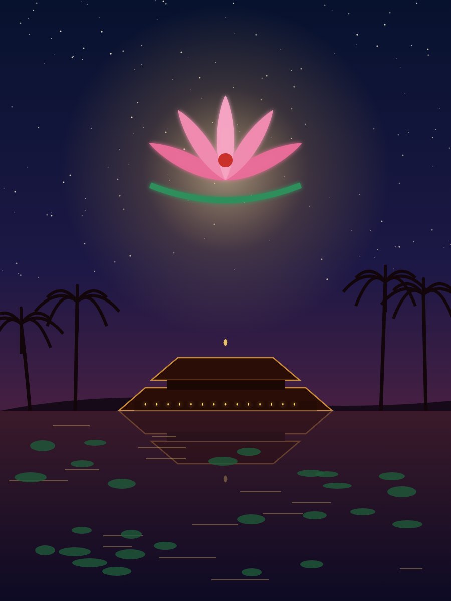 The goddess's emblem over the temple pond at Kallekulangara